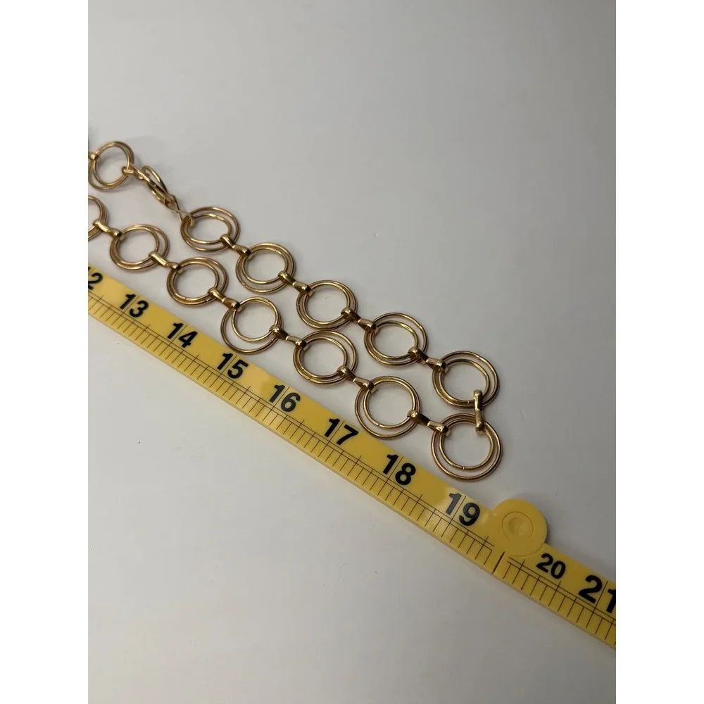 Vintage Gold Tone Double Layer Interlocking Ring Chain Belt Adjustable Chic
